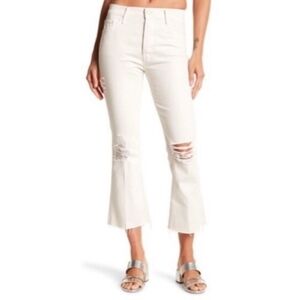 MOTHER The Nomad Crop Fray Denim White Jeans Button Size 32 Party Favors